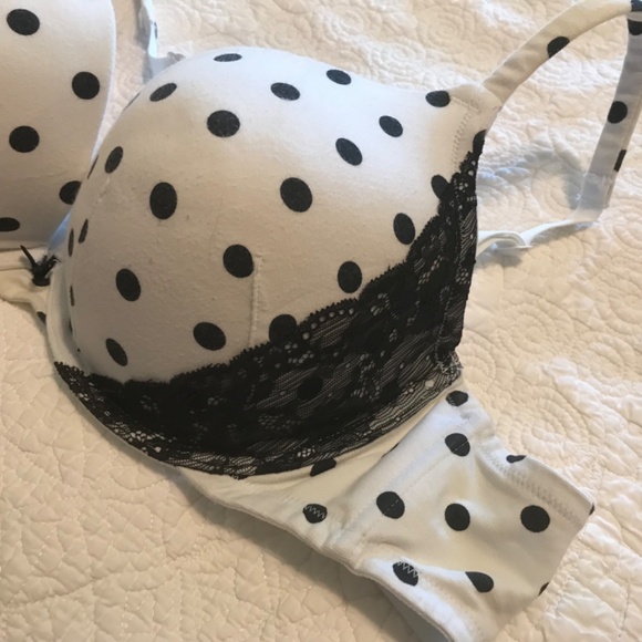 Cacique cotton boost plunge white bra with black polka dots & lace (44B) - Picture 4 of 10